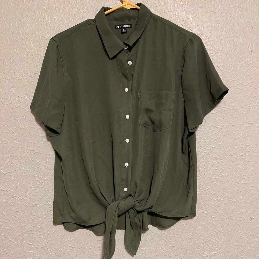 Green JCrew Tie Knot Button Up Blouse